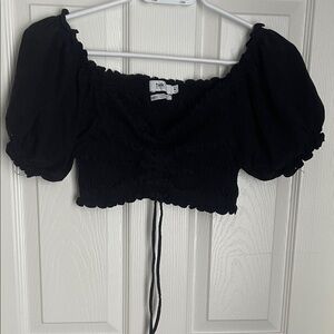 Twik Elegant Black Ruched Crop Top